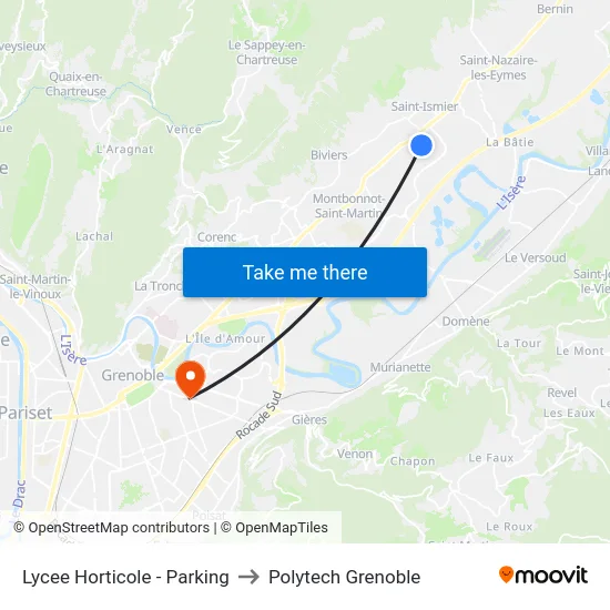 Lycee Horticole - Parking to Polytech Grenoble map