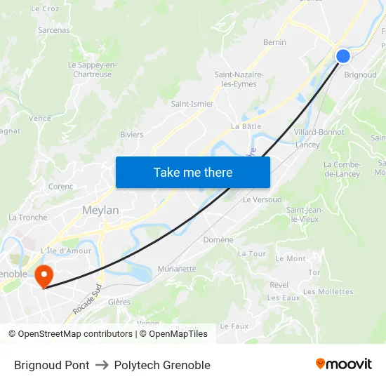 Brignoud Pont to Polytech Grenoble map