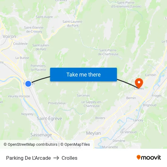 Parking De L'Arcade to Crolles map