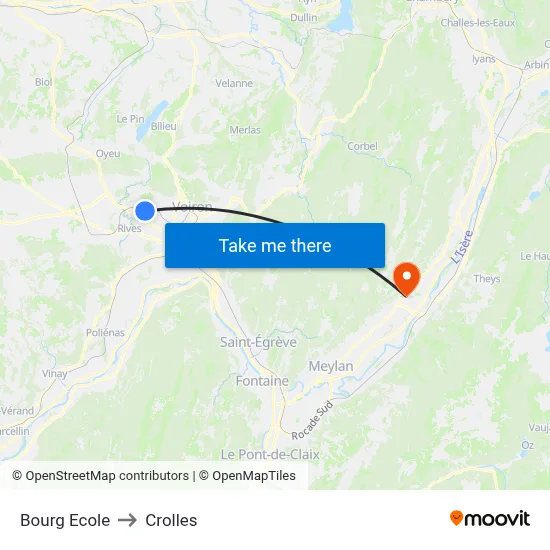 Bourg Ecole to Crolles map