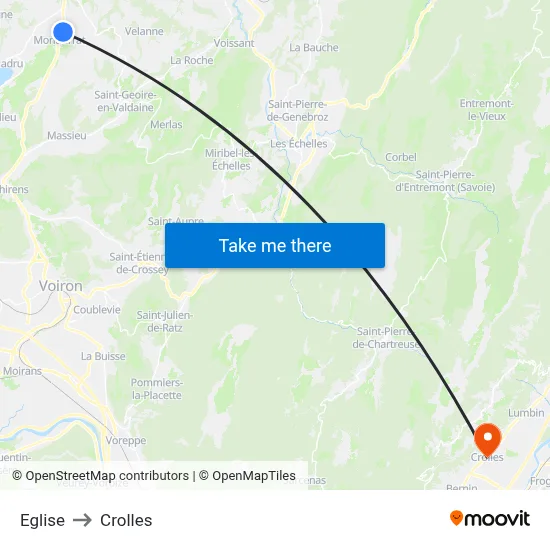 Eglise to Crolles map
