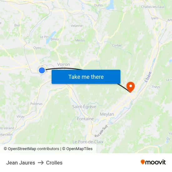 Jean Jaures to Crolles map