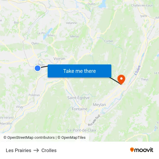 Les Prairies to Crolles map