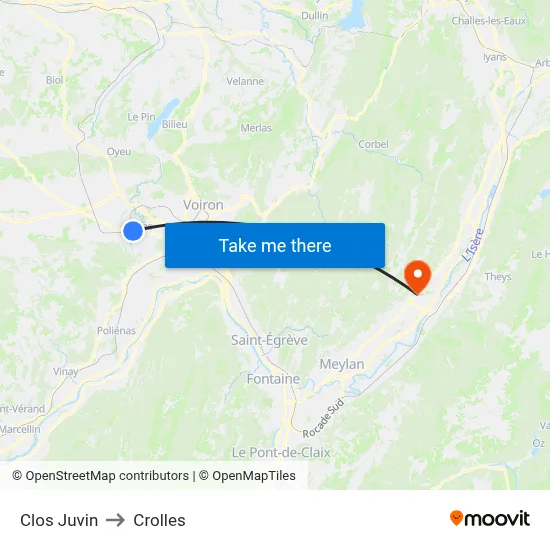 Clos Juvin to Crolles map