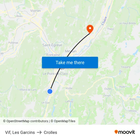 Vif, Les Garcins to Crolles map