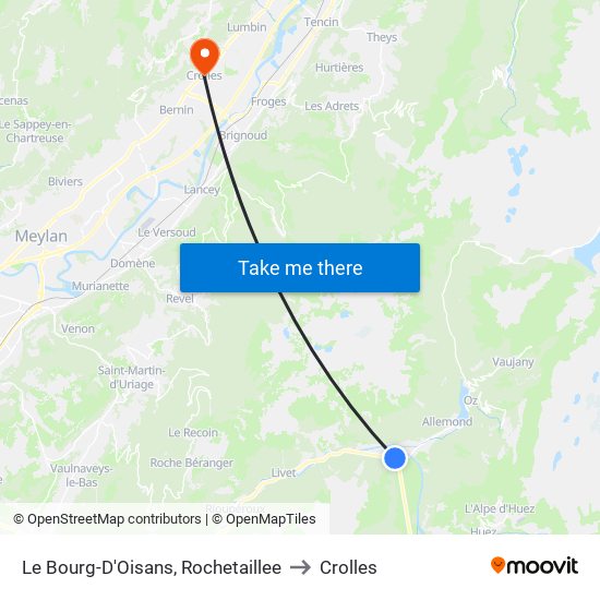 Le Bourg-D'Oisans, Rochetaillee to Crolles map