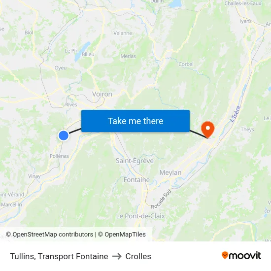 Tullins, Transport Fontaine to Crolles map