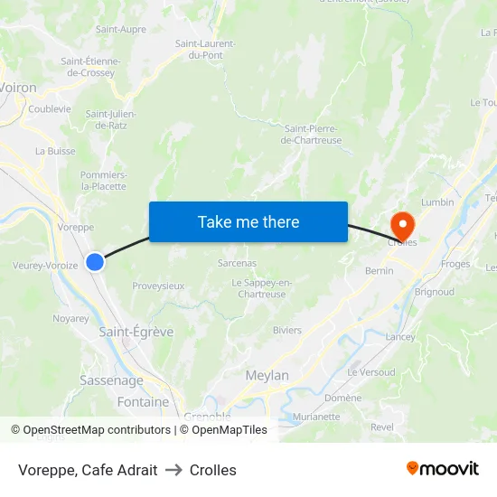 Voreppe, Cafe Adrait to Crolles map