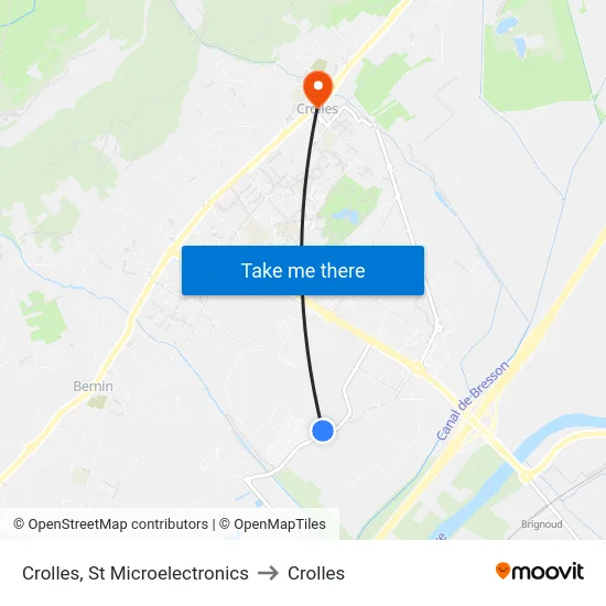 Crolles, St Microelectronics to Crolles map