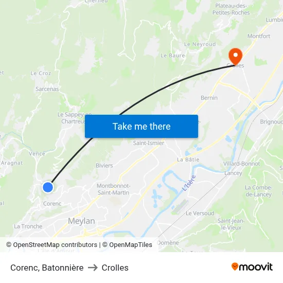 Corenc, Batonnière to Crolles map
