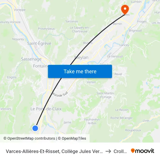 Varces-Allières-Et-Risset, Collège Jules Verne to Crolles map