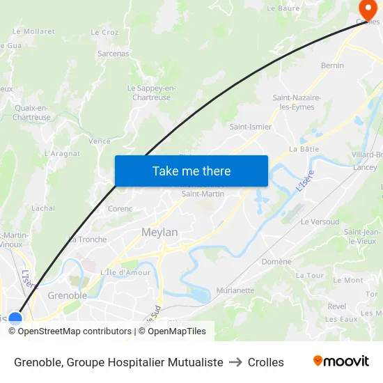 Grenoble, Groupe Hospitalier Mutualiste to Crolles map