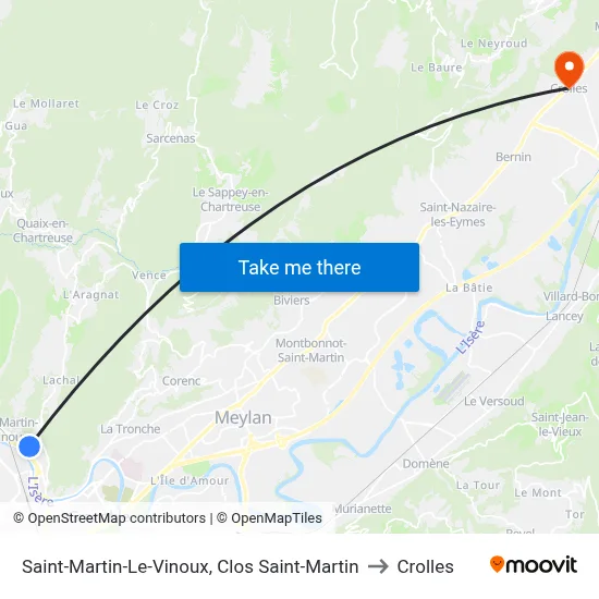 Saint-Martin-Le-Vinoux, Clos Saint-Martin to Crolles map
