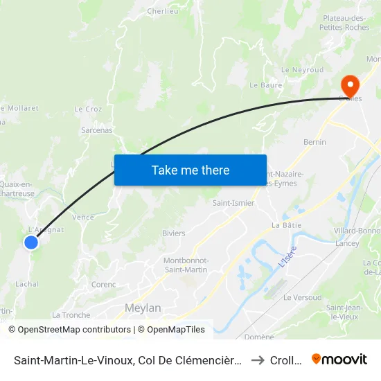 Saint-Martin-Le-Vinoux, Col De Clémencières to Crolles map