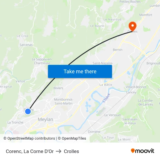 Corenc, La Corne D'Or to Crolles map