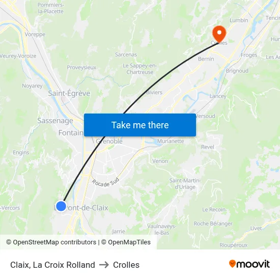 Claix, La Croix Rolland to Crolles map