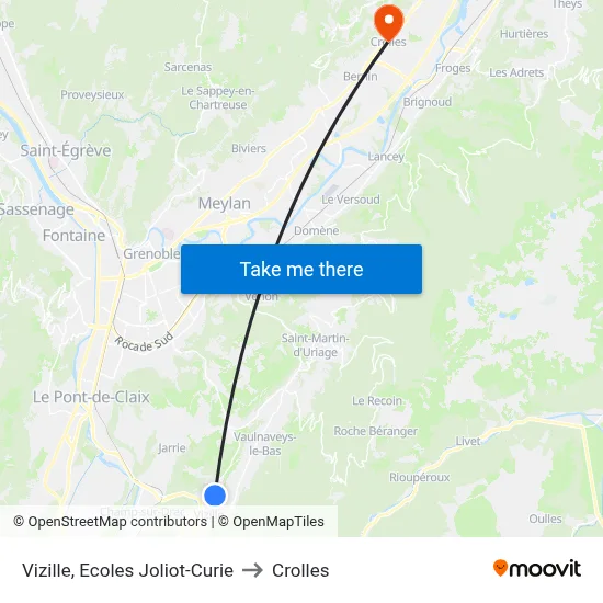 Vizille, Ecoles Joliot-Curie to Crolles map
