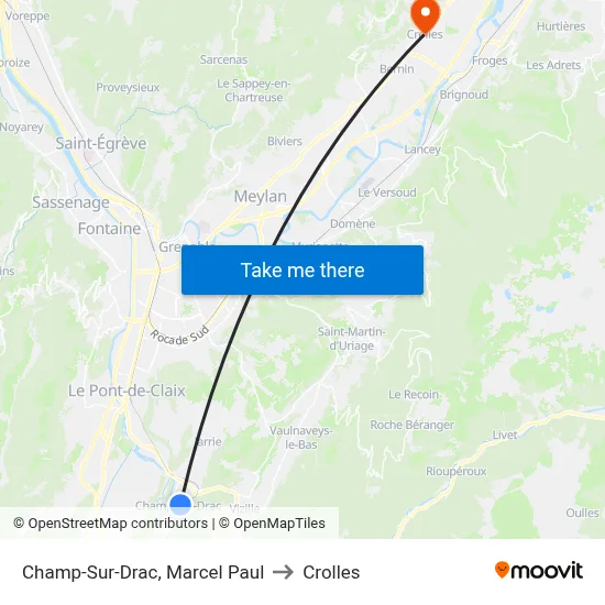 Champ-Sur-Drac, Marcel Paul to Crolles map