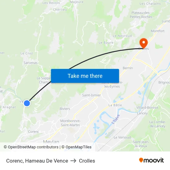 Corenc, Hameau De Vence to Crolles map