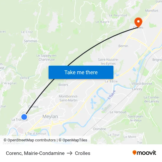 Corenc, Mairie-Condamine to Crolles map