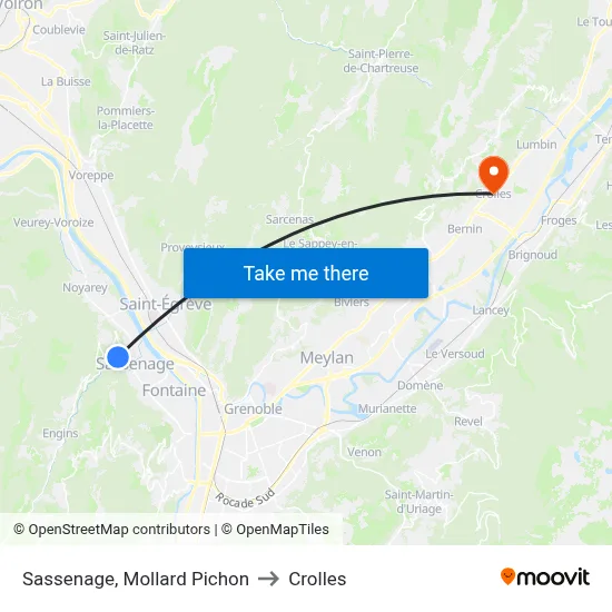 Sassenage, Mollard Pichon to Crolles map