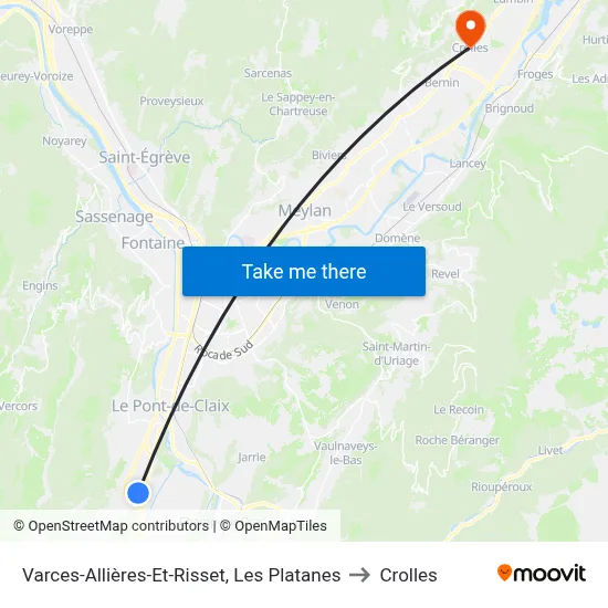 Varces-Allières-Et-Risset, Les Platanes to Crolles map
