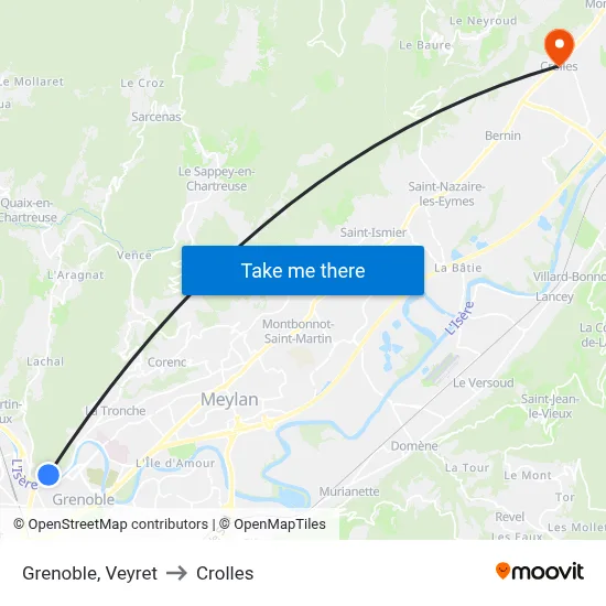 Grenoble, Veyret to Crolles map