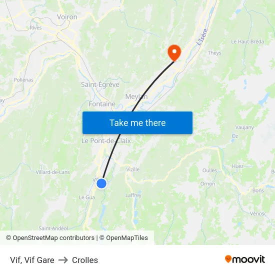 Vif, Vif Gare to Crolles map