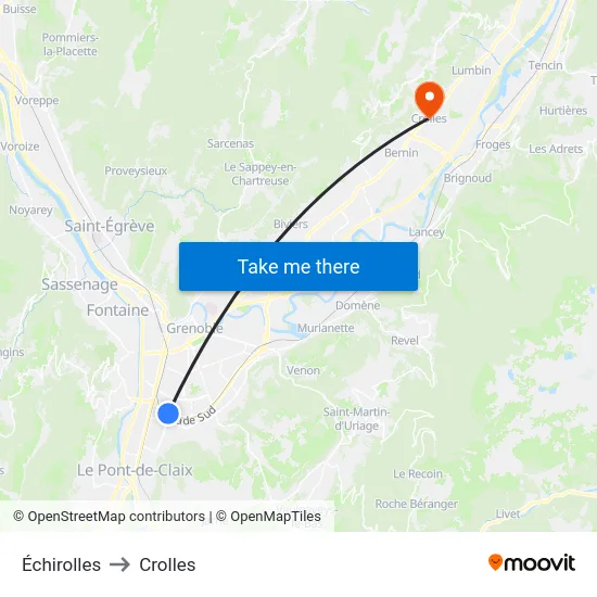 Échirolles to Crolles map