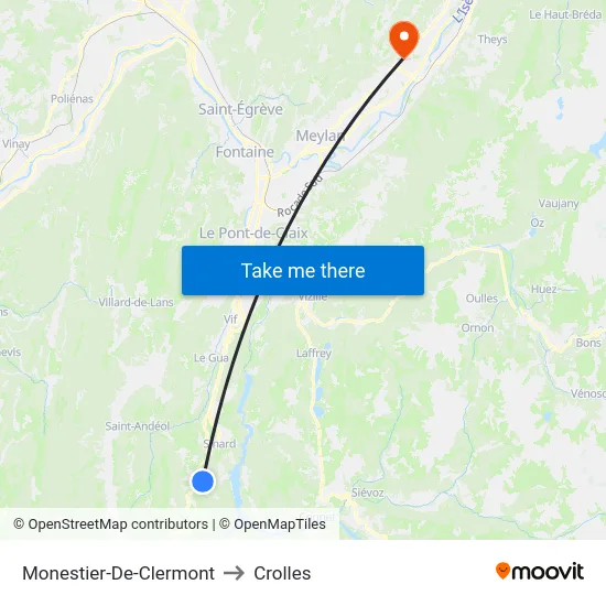 Monestier-De-Clermont to Crolles map