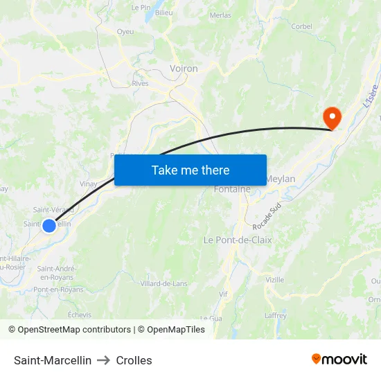 Saint-Marcellin to Crolles map