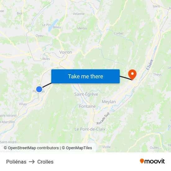 Poliénas to Crolles map