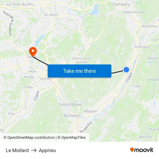 Le Mollard to Apprieu map