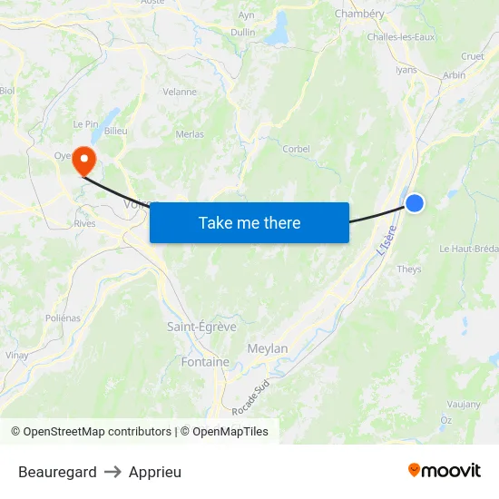 Beauregard to Apprieu map