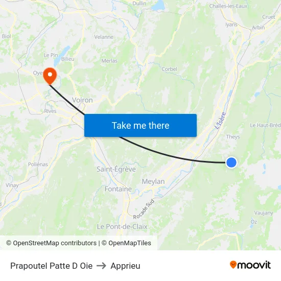 Prapoutel Patte D Oie to Apprieu map