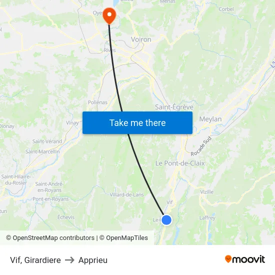 Vif, Girardiere to Apprieu map