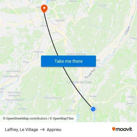 Laffrey, Le Village to Apprieu map