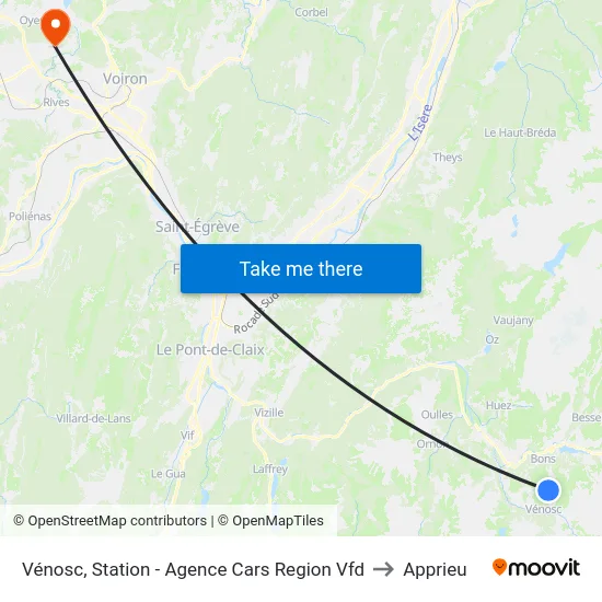Vénosc, Station - Agence Cars Region Vfd to Apprieu map