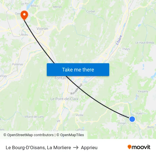 Le Bourg-D'Oisans, La Morliere to Apprieu map