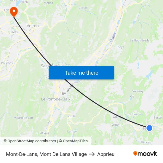 Mont-De-Lans, Mont De Lans Village to Apprieu map