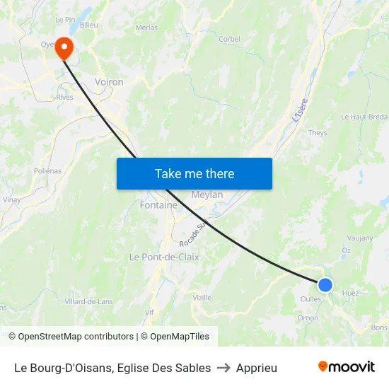 Le Bourg-D'Oisans, Eglise Des Sables to Apprieu map