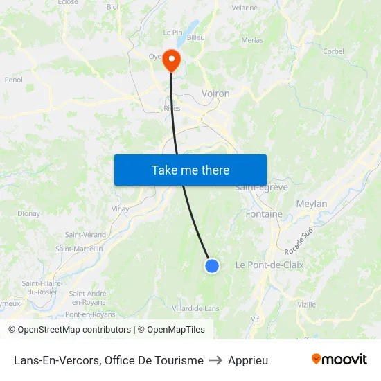 Lans-En-Vercors, Office De Tourisme to Apprieu map