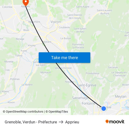 Grenoble, Verdun - Préfecture to Apprieu map