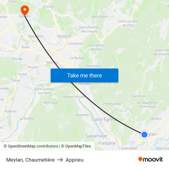 Meylan, Chaumetière to Apprieu map