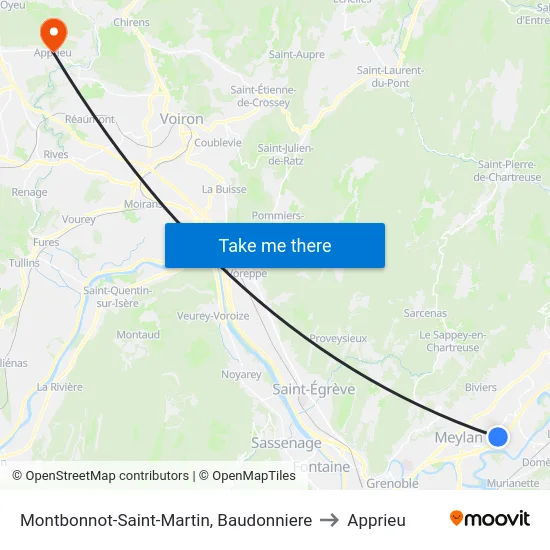Montbonnot-Saint-Martin, Baudonniere to Apprieu map