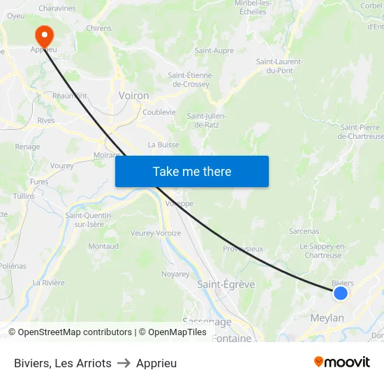Biviers, Les Arriots to Apprieu map