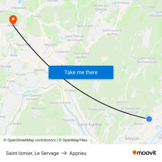 Saint-Ismier, Le Servage to Apprieu map