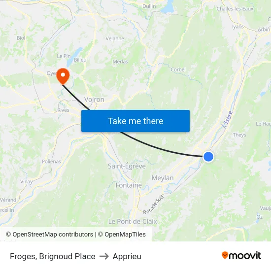 Froges, Brignoud Place to Apprieu map