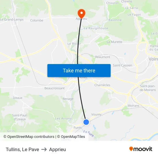 Tullins, Le Pave to Apprieu map