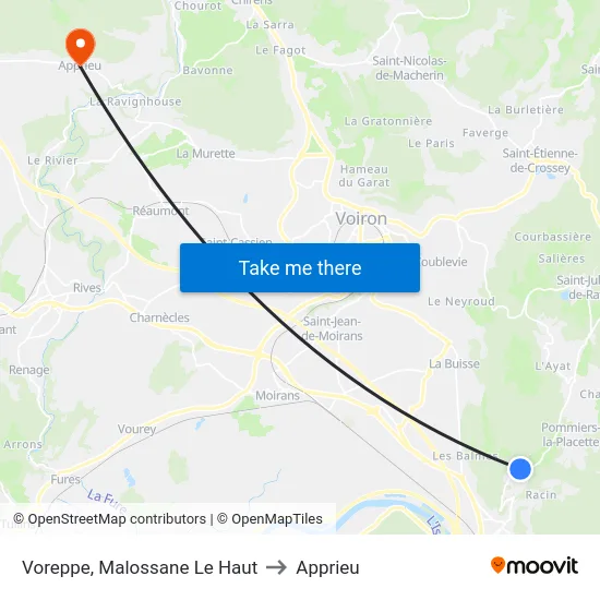 Voreppe, Malossane Le Haut to Apprieu map